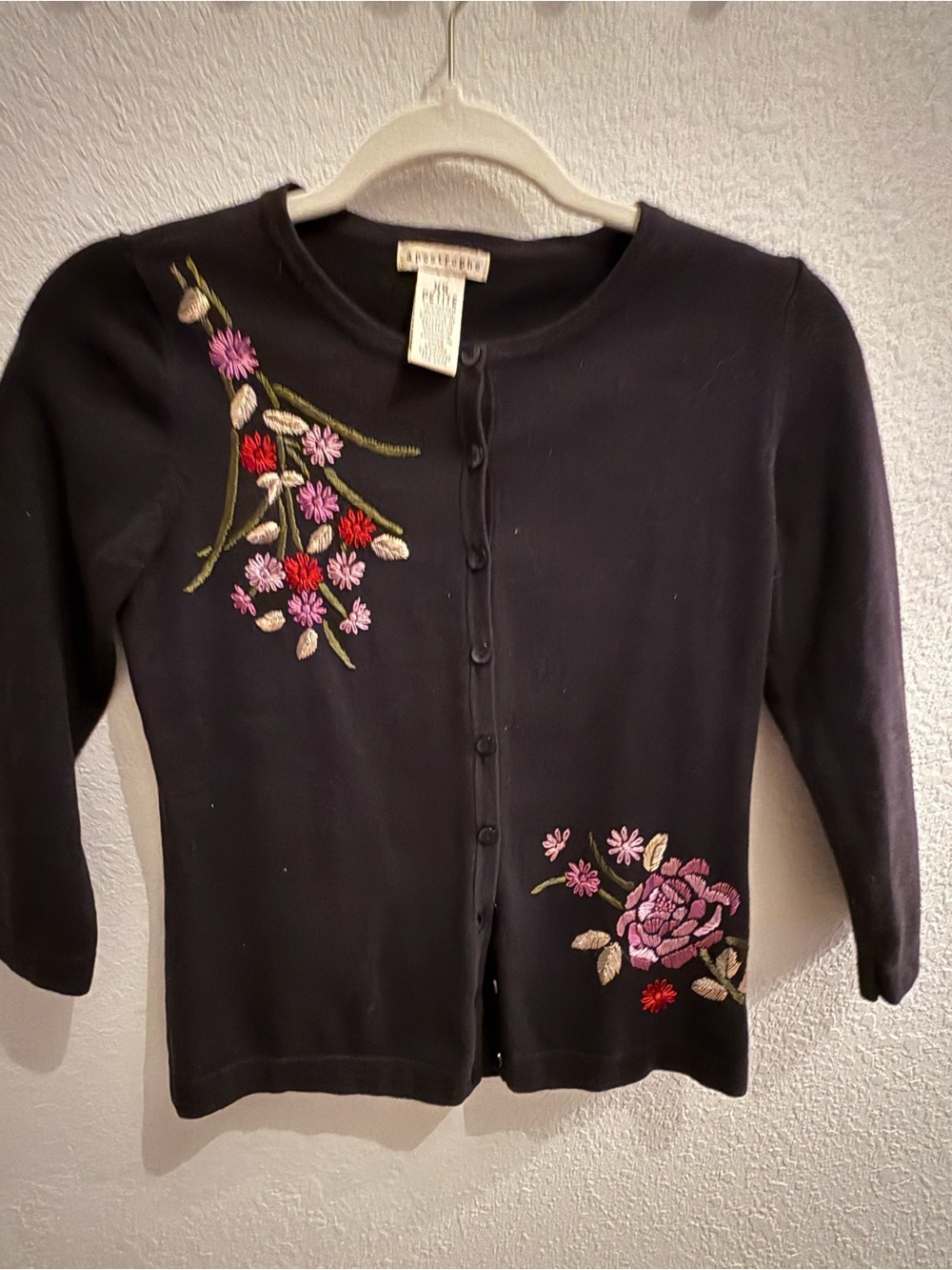 Apostrophe Floral Embroidered Button-Down Cardigan - XS